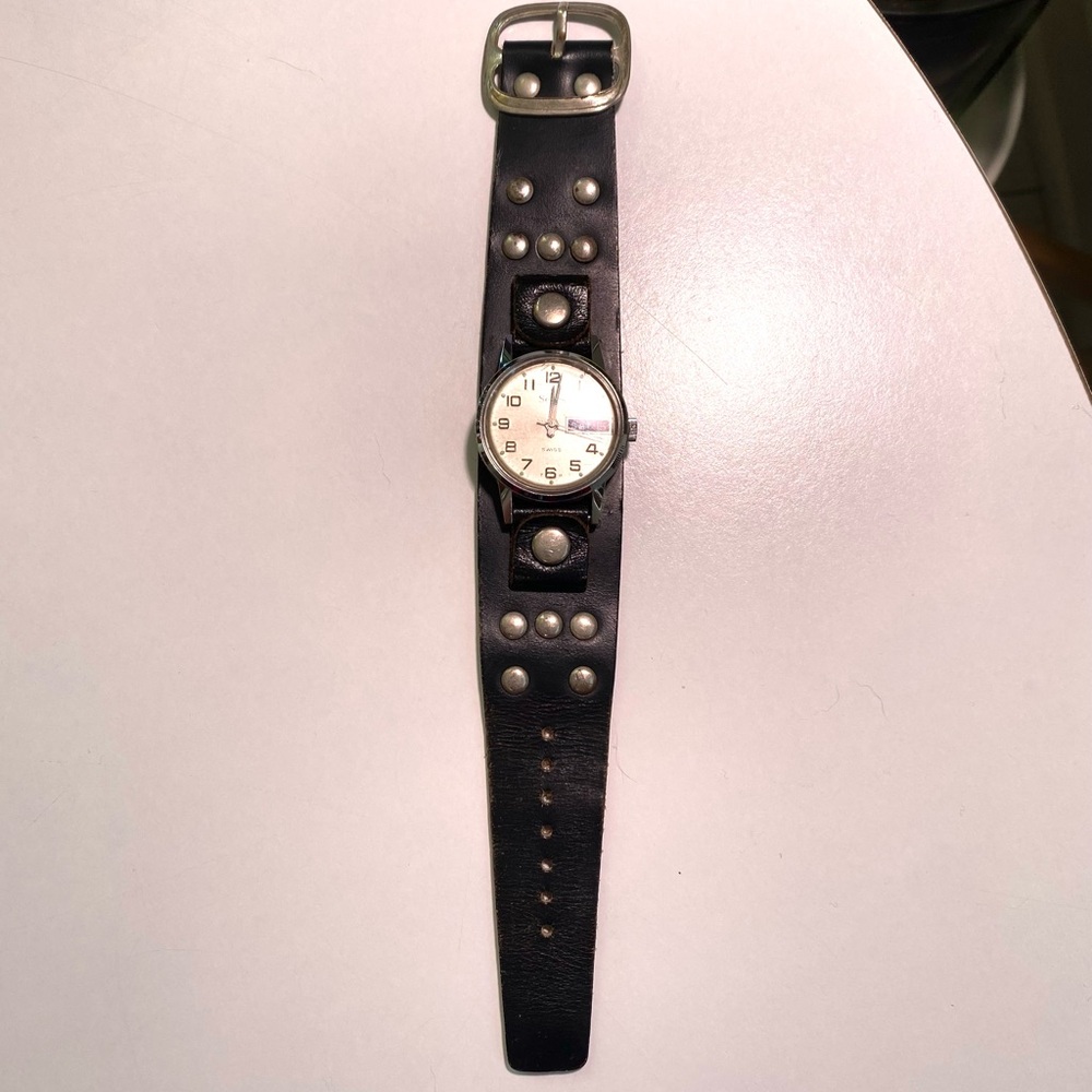 Sears Dark Brown Leather Studded Watch